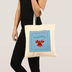 Happy Holidays Red Bow Holly Moderne Tragetasche