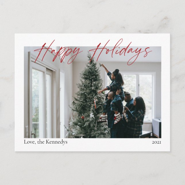 Happy Holidays Red Calligraphy Modern Postcard Postkarte (Vorderseite)