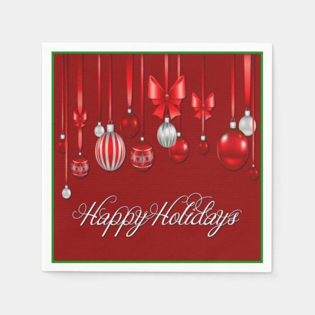 Happy Holidays Red Christmas Ornament Napkins Serviette (Vorderseite)