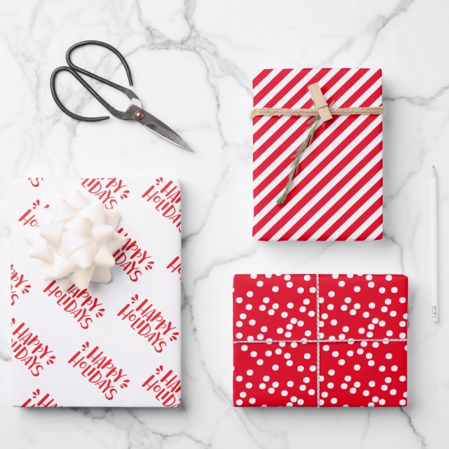 Happy Holidays - Red Christmas Patterns Geschenkpapier Set (Vorderseite)