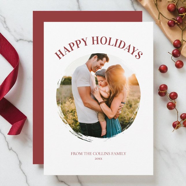 Happy Holidays Red Family Foto Moderne Weihnachten (Happy Holidays Red Family Photo Modern Christmas Holiday Card)
