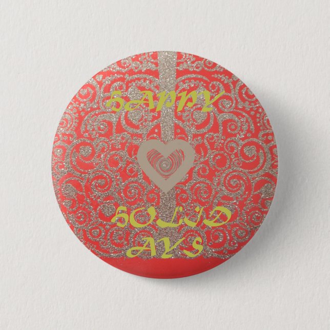 Happy Holidays Red Glitzer Herzdesign Button (Vorderseite)
