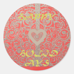 Happy Holidays Red Glitzer Herzdesign Runder Aufkleber
