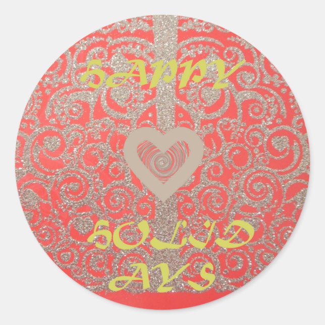 Happy Holidays Red Glitzer Herzdesign Runder Aufkleber (Vorderseite)