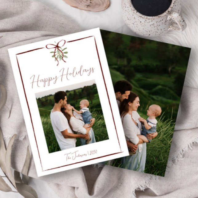 Happy Holidays Red Hand Drawn Bow Winter 2 Foto Einladung (Von Creator hochgeladen)