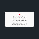 Happy Holidays Red Heart Christmas Rücksendeadress Adressaufkleber<br><div class="desc">Niedliches und einfaches Retourschild für die Weihnachtszeit mit einem einfachen roten Herz mit einem handgeschriebenen Skript,  das "glückliche Ferien" darunter sagt.</div>