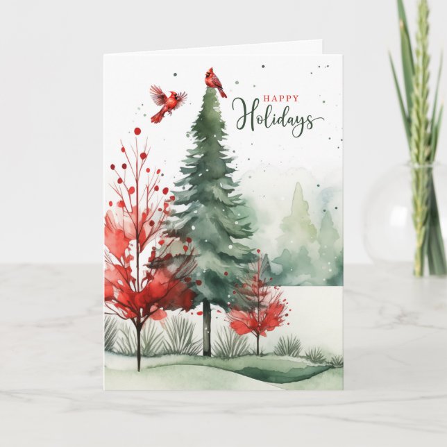 Happy Holidays Red Kardinals Woodland Weihnachten (Vorderseite)