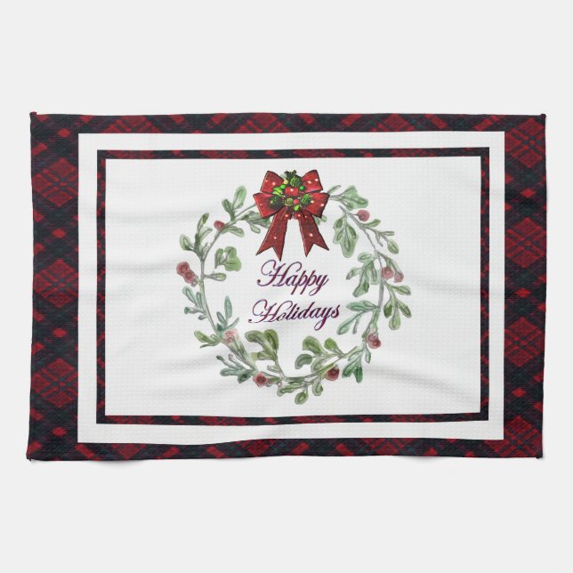 Happy Holidays Red Kariert Geschirrtuch (Horizontal)