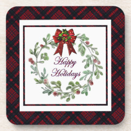 Happy Holidays Red Kariert Getränkeuntersetzer