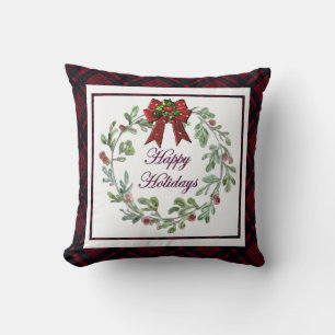 Happy Holidays Red Kariert Kissen
