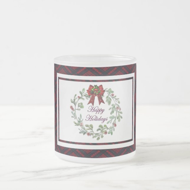 Happy Holidays Red Kariert Mattglastasse (Mittel)