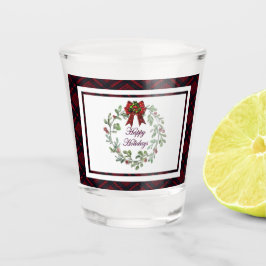 Happy Holidays Red Kariert Schnapsglas