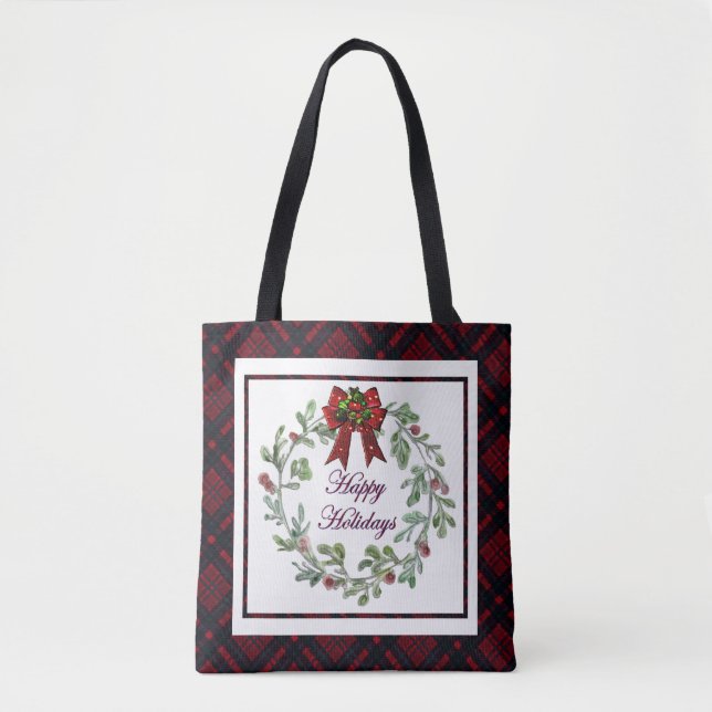 Happy Holidays Red Kariert Tasche (Vorderseite)