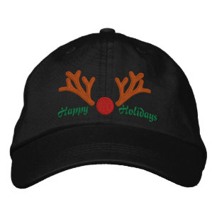 Happy Holidays Red Nose Reindeer Stickerei Bestickte Kappe