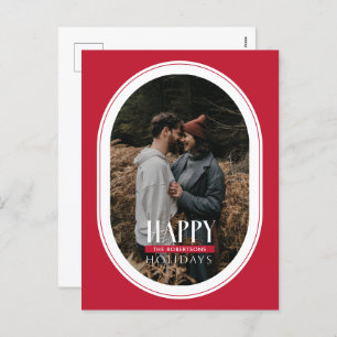 Happy Holidays Red Oval Frame Photo Carte postale