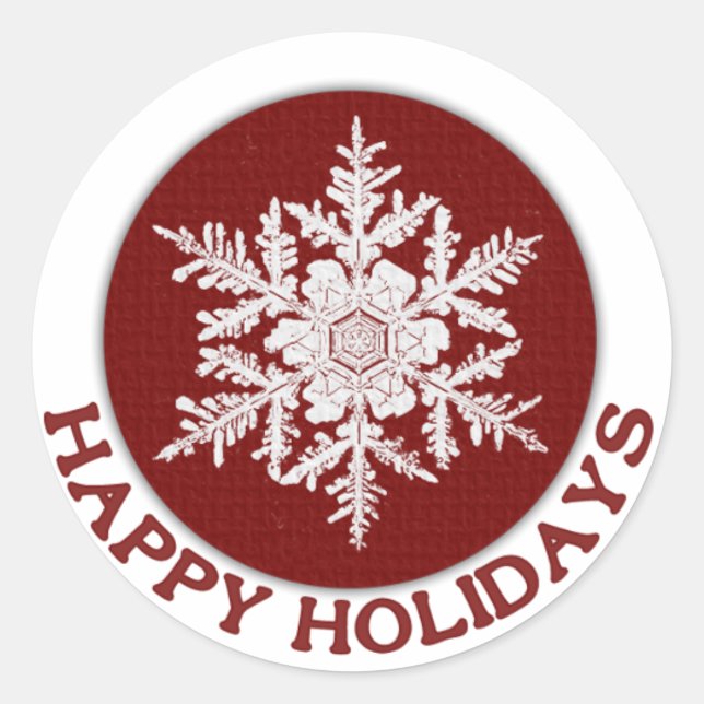 Happy Holidays Red Paper Snowflake Runder Aufkleber (Vorderseite)