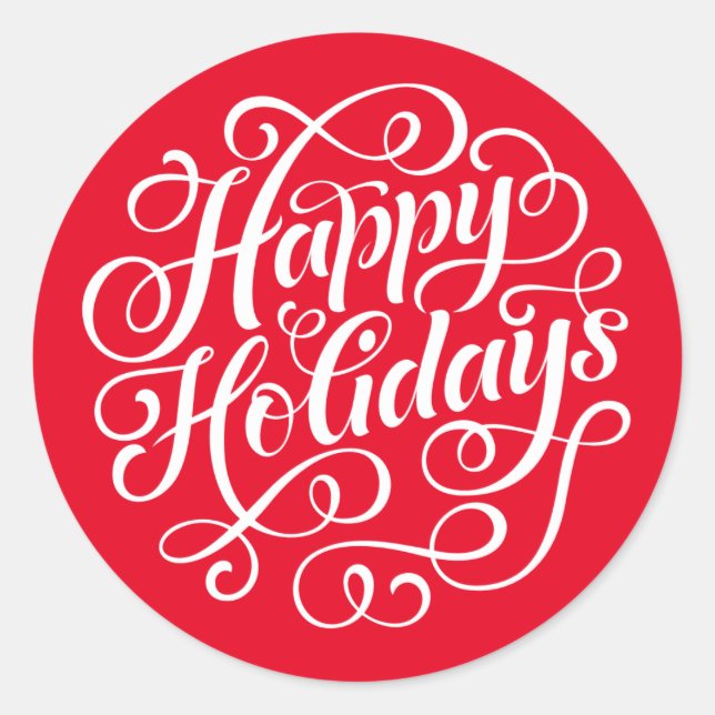 Happy Holidays Red Round Aufkleber (Vorderseite)