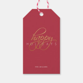 Happy Holidays Red Script Weihnachten Geschenkanhänger