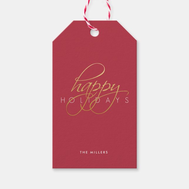 Happy Holidays Red Script Weihnachten Geschenkanhänger (Vorderseite)