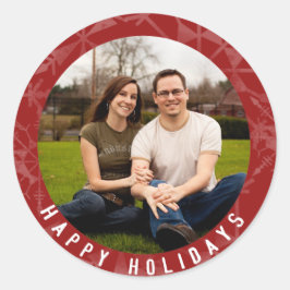 Happy Holidays Red Snowflake Foto Runder Aufkleber