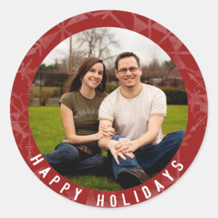 Happy Holidays Red Snowflake Foto Runder Aufkleber