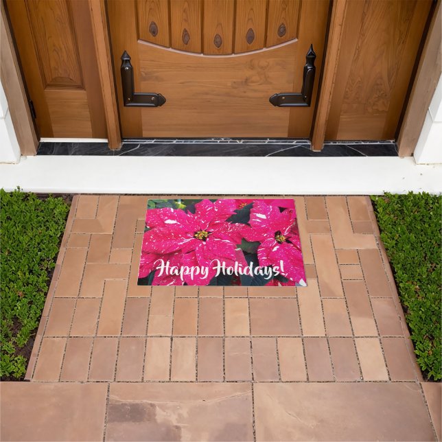 Happy Holidays Red Variegated Poinsettias Fußmatte (Außenbereich)