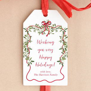 Happy Holidays Red Wavy Frame Wasserfarbe Weihnach Geschenkanhänger