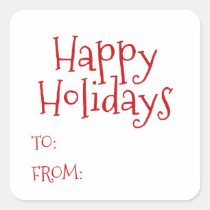 Happy Holidays red white to from blank niedlich Quadratischer Aufkleber
