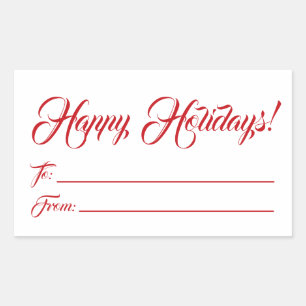Happy Holidays red white to from blank script nied Rechteckiger Aufkleber