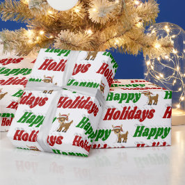 Happy Holidays Reindeer Weihnachtstypografie Geschenkpapier