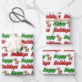 Happy Holidays Reindeer Weihnachtstypografie Geschenkpapier Set