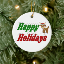 Happy Holidays Reindeer Weihnachtstypografie Keramik Ornament