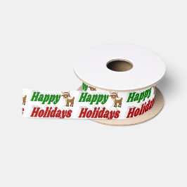 Happy Holidays Reindeer Weihnachtstypografie Satinband