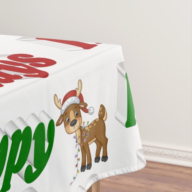 Happy Holidays Reindeer Weihnachtstypografie Tischdecke (Beispiel)