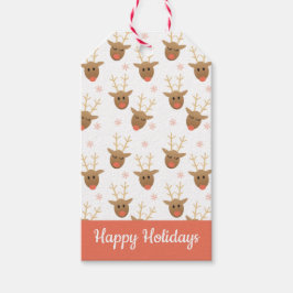 Happy Holidays Rentier Pattern Gold Pink Geschenkanhänger
