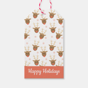 Happy Holidays Rentier Pattern Gold Pink Geschenkanhänger