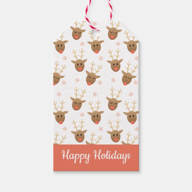 Happy Holidays Rentier Pattern Gold Pink Geschenkanhänger (Vorderseite)