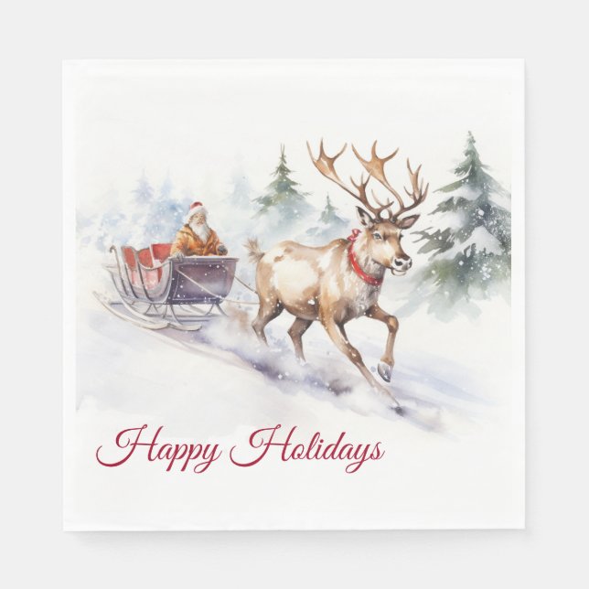 Happy Holidays Rentier und Weihnachtsmann Serviette (Vorderseite)