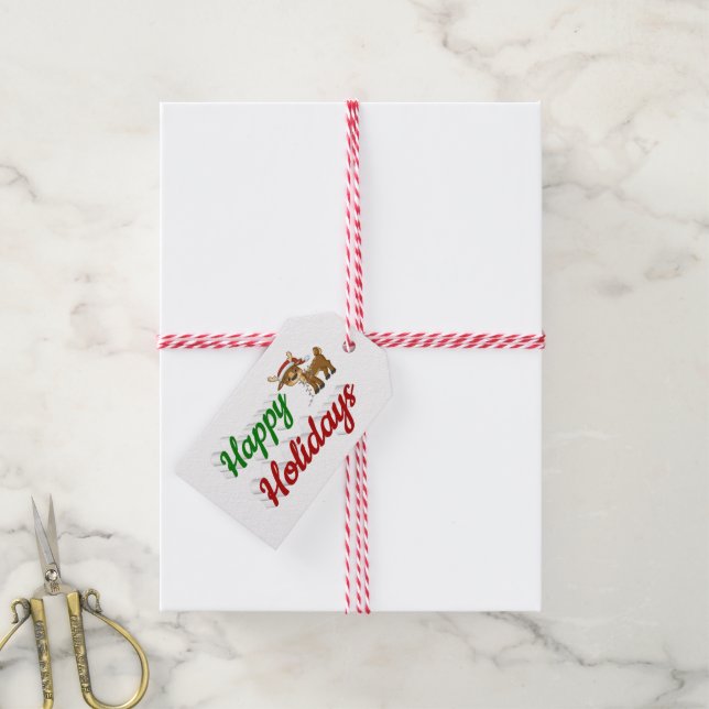 Happy Holidays Rentier Weihnachtsskript Geschenkanhänger (Mit Garn)
