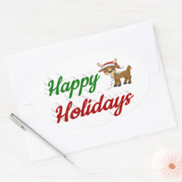 Happy Holidays Rentier Weihnachtsskript Ovaler Aufkleber