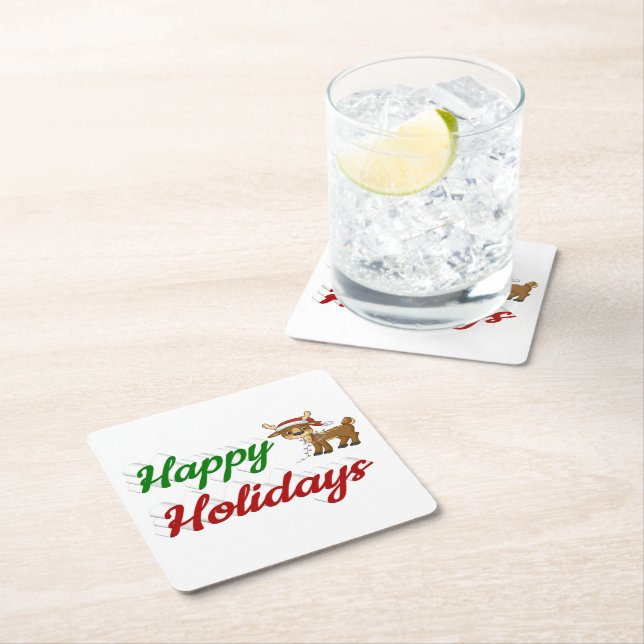 Happy Holidays Rentier Weihnachtsskript Rechteckiger Pappuntersetzer (Vor Ort)