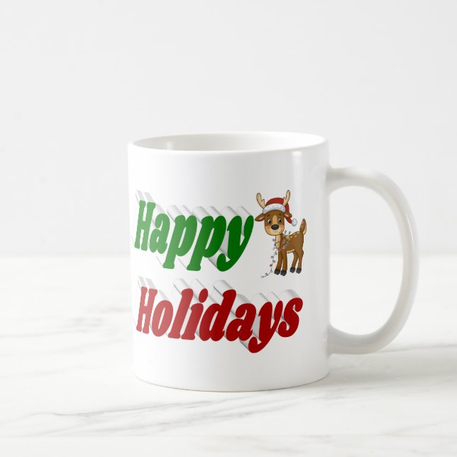 Happy Holidays Rentiere Halbtypografie Weihnachten Kaffeetasse (Rechts)