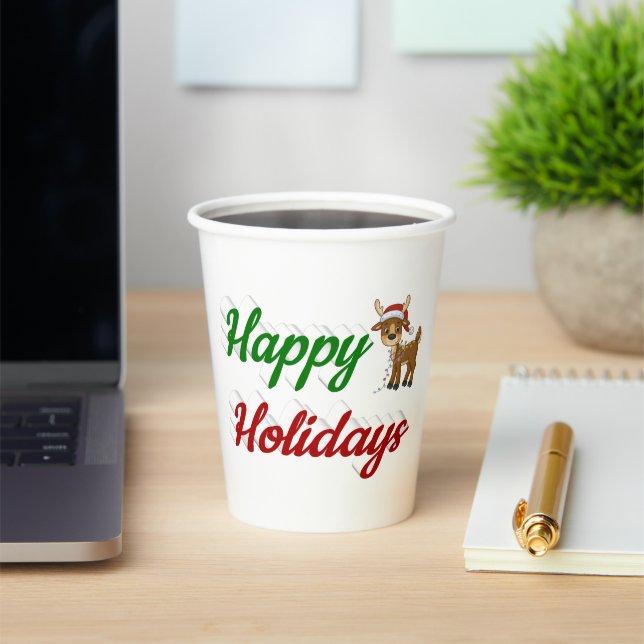 Happy Holidays Rentierskript Weihnachten Pappbecher (InSitu)