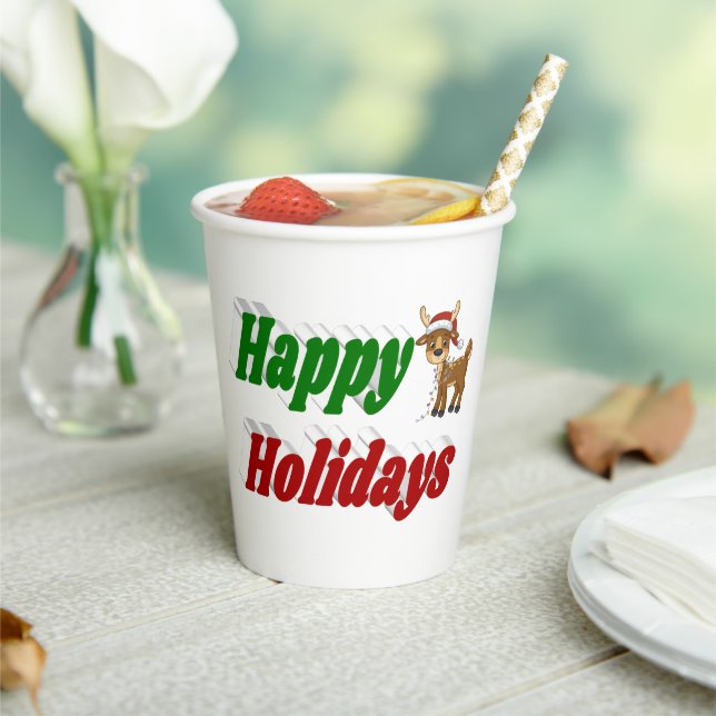 Happy Holidays Rentiertypografie Weihnachten Pappbecher (In Situ)