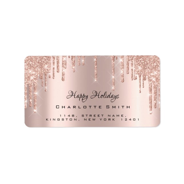 Happy Holidays Rose Rosa Funkelnd Glitzer UAWG Adressaufkleber (Vorne)