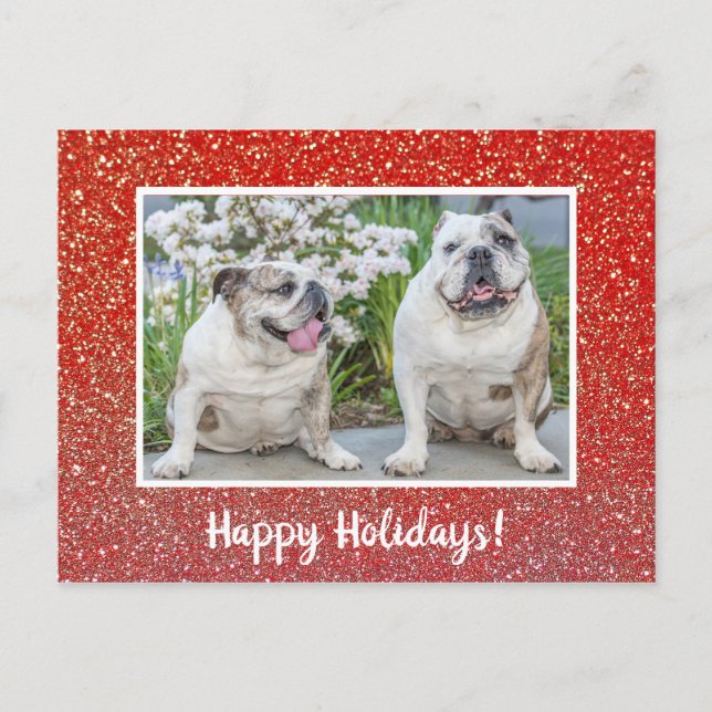 Happy Holidays Roter Glitzer Modernes Foto Postkarte (Vorderseite)
