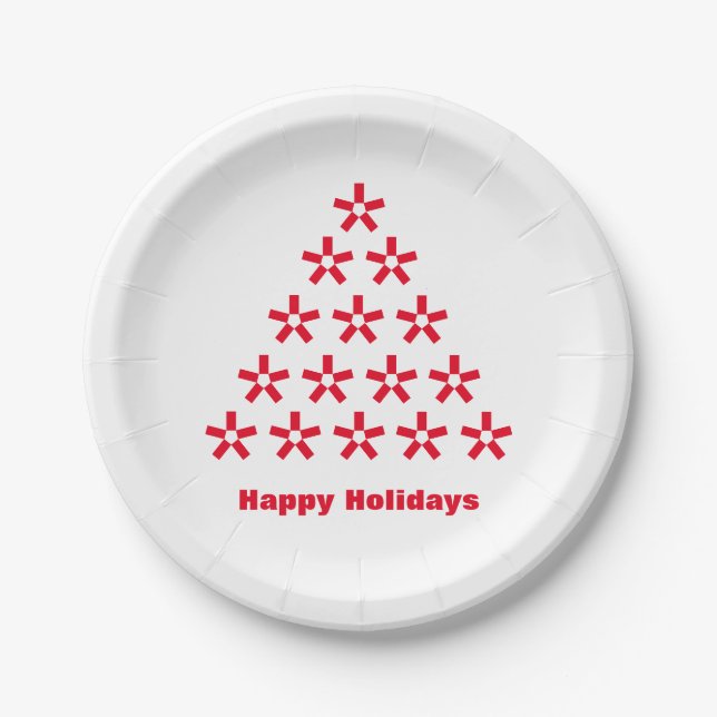 Happy Holidays Roter weißer Schnee Tree Pappteller (Vorderseite)