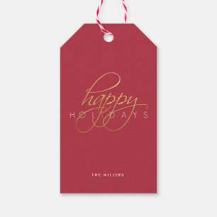 Happy Holidays Rotes Skript Weihnachten Geschenkanhänger