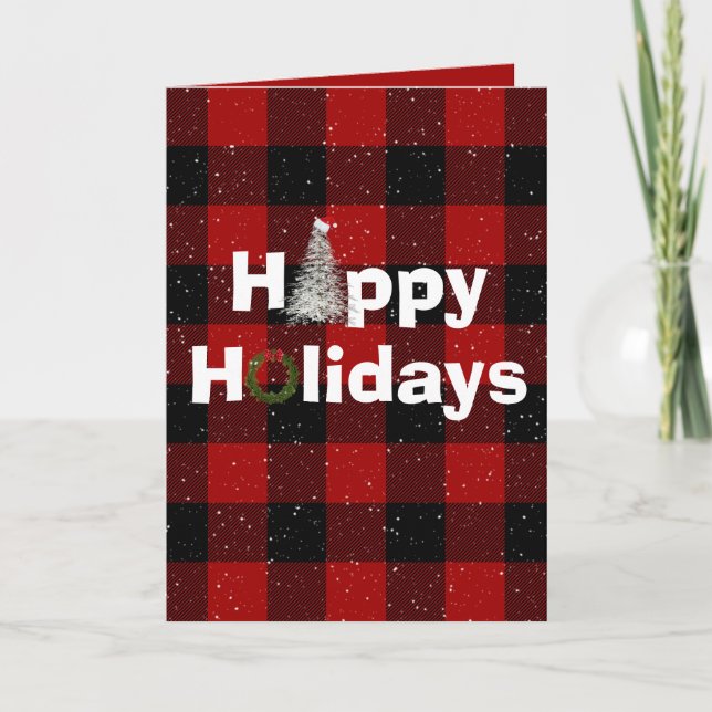 Happy Holidays rotes und schwarzes Büffel kariert Karte (Vorderseite)
