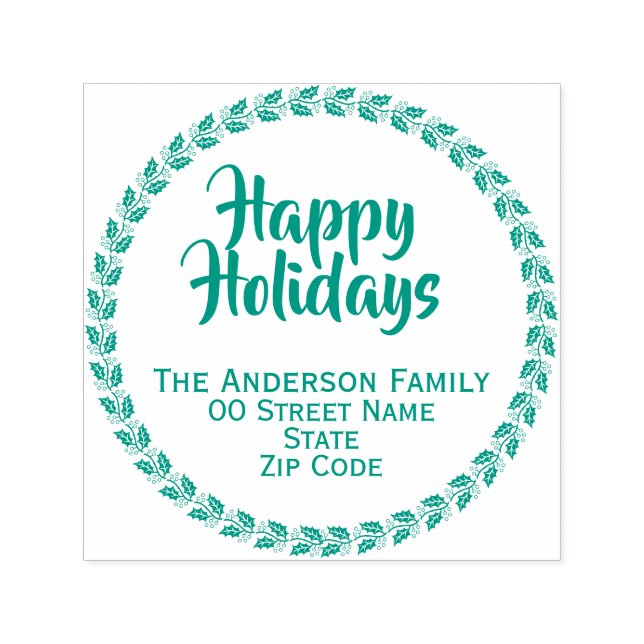 Happy Holidays Rücksendeadresse rund grün Permastempel (Design)